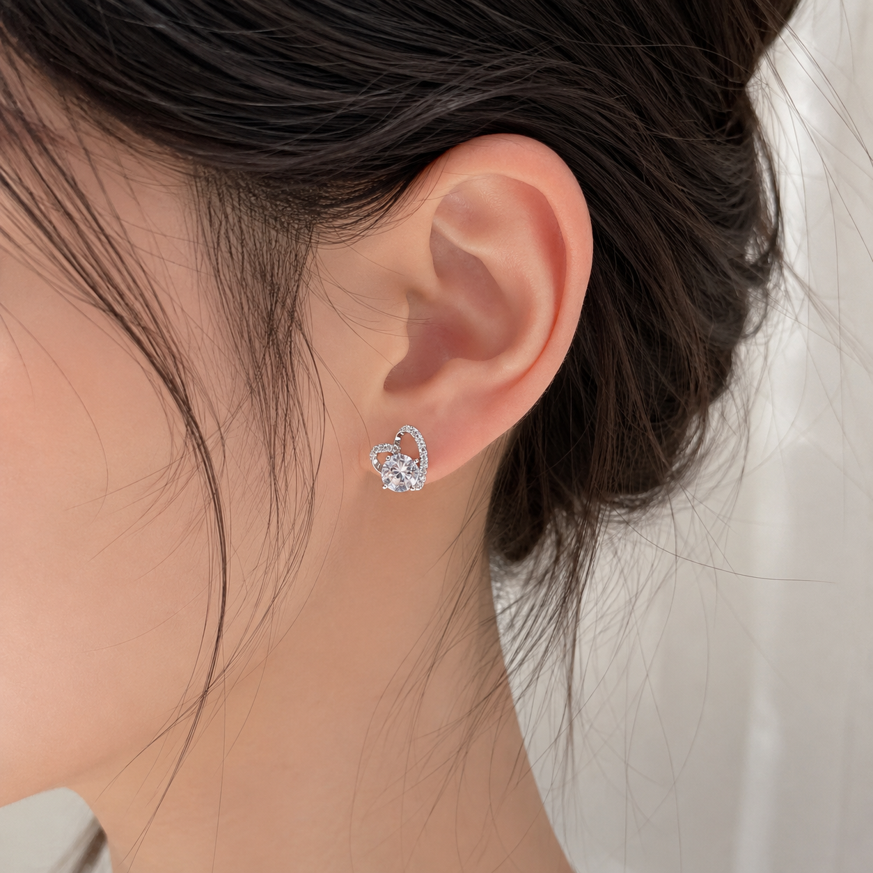 Sparkling Heart Stud Earrings