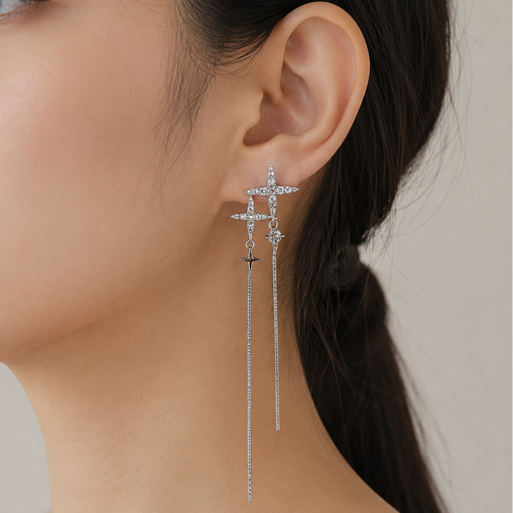 Starlight Crystal Tassel Clip-On Earrings