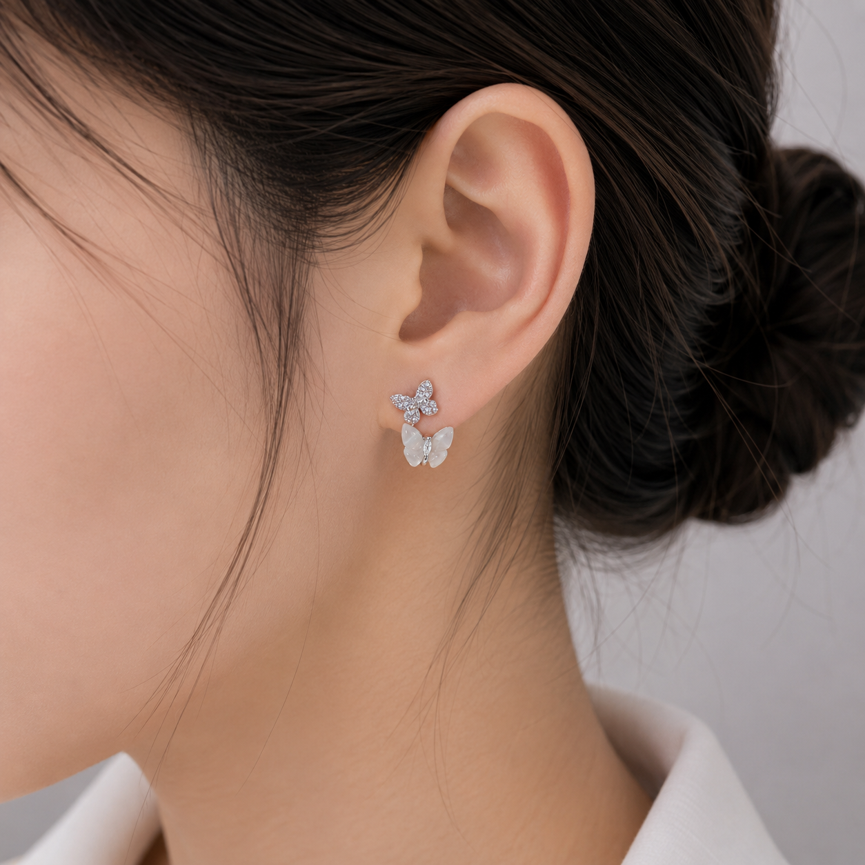Crystal Cat's Eye Butterfly Drop Stud Earrings