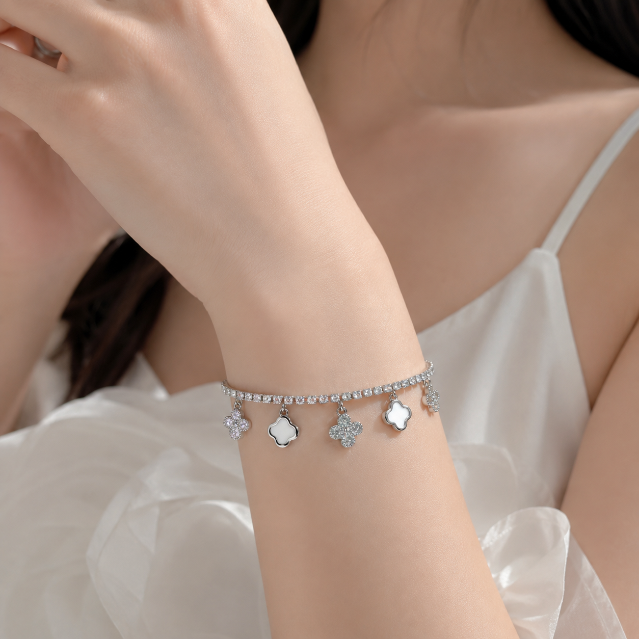 Sparkling Clover Charm Bracelet