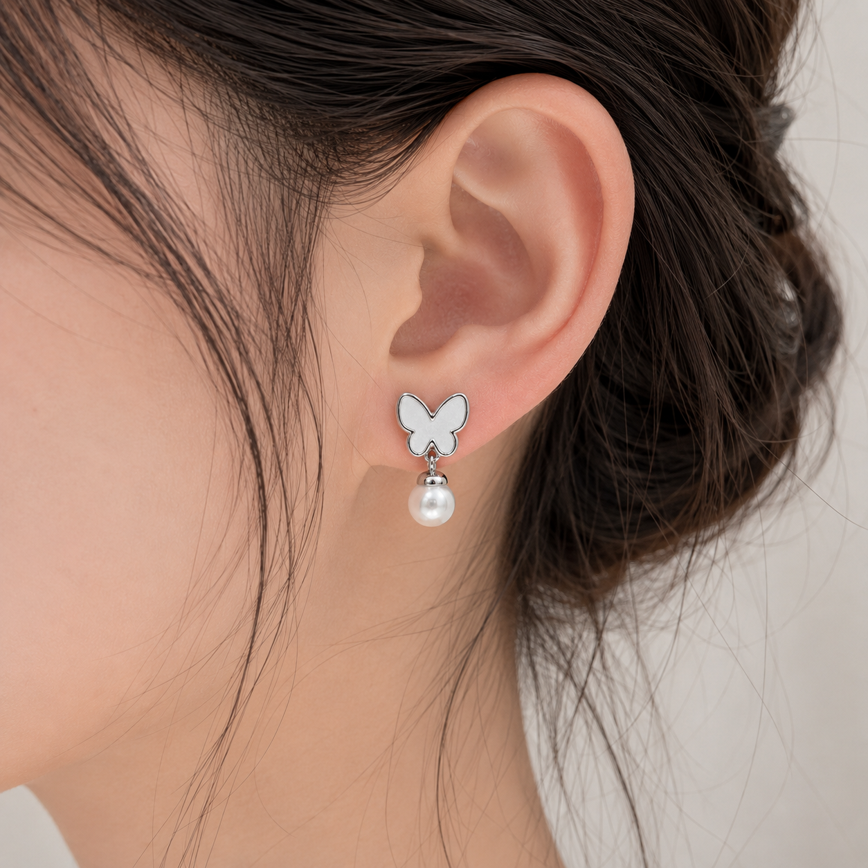 Butterfly Pearl Stud Earrings