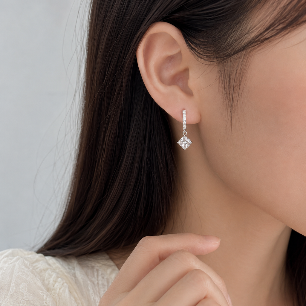 Princess Cut Crystal Hoop Earrings
