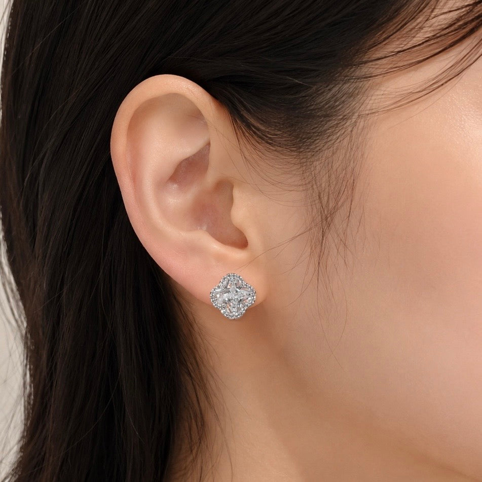 Brilliant Clover Crystal Clip-On Earrings