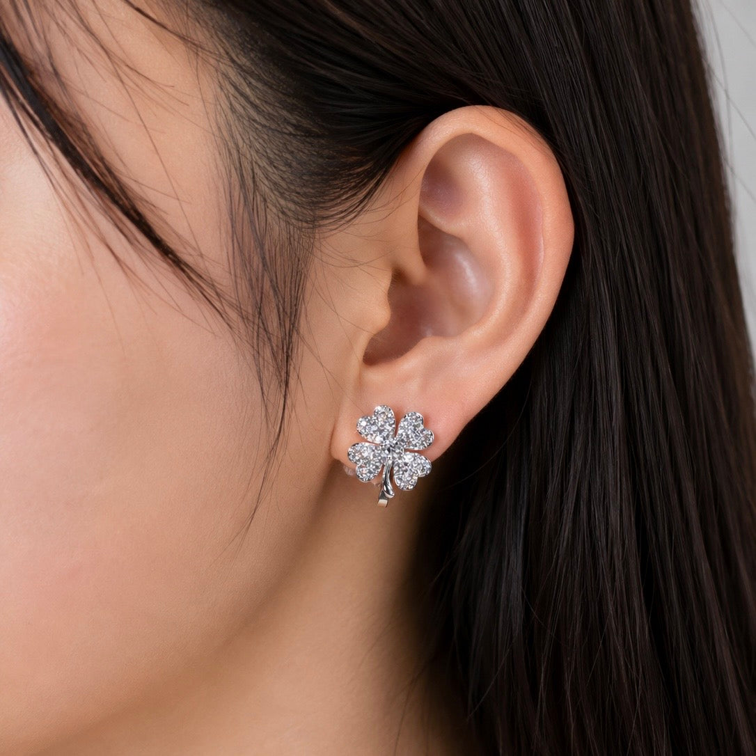 Pavé Crystal Clover Clip-On Earrings