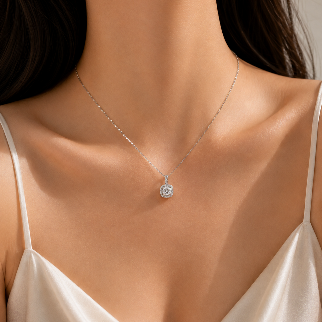 Celeste Halo Moissanite 925 Silver Necklace