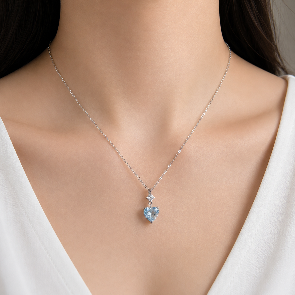 Celeste Blue Heart Moissanite 925 Silver Necklace
