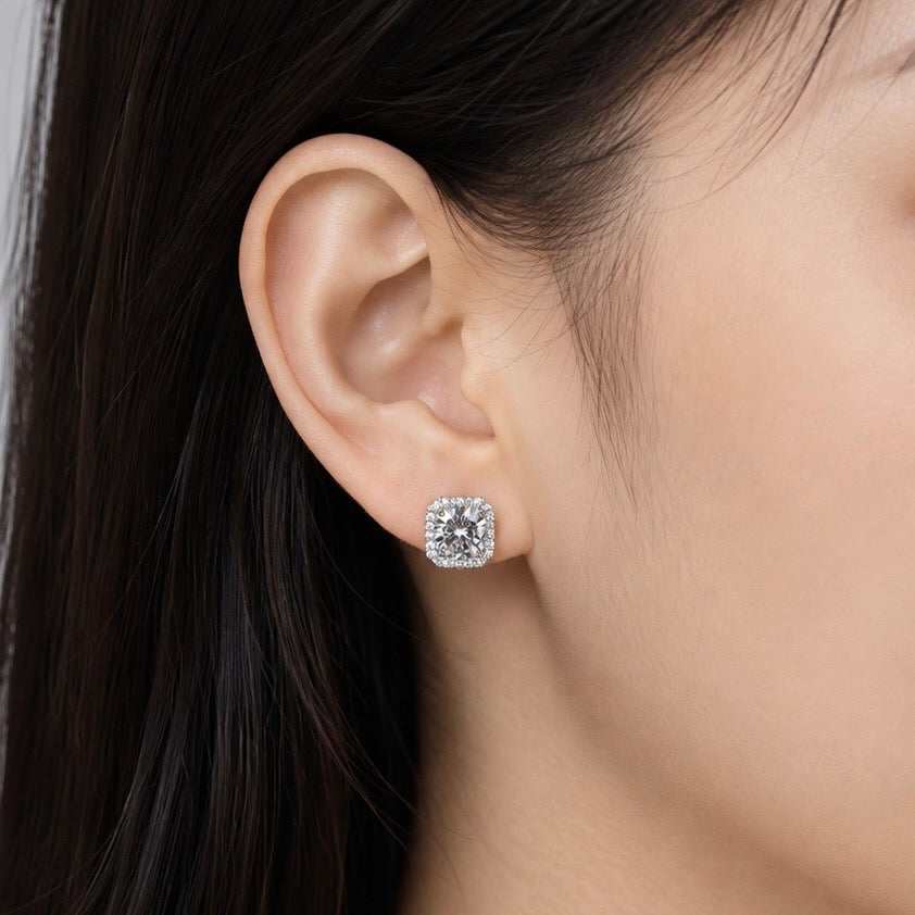Radiant Square Halo Clip-On Earrings