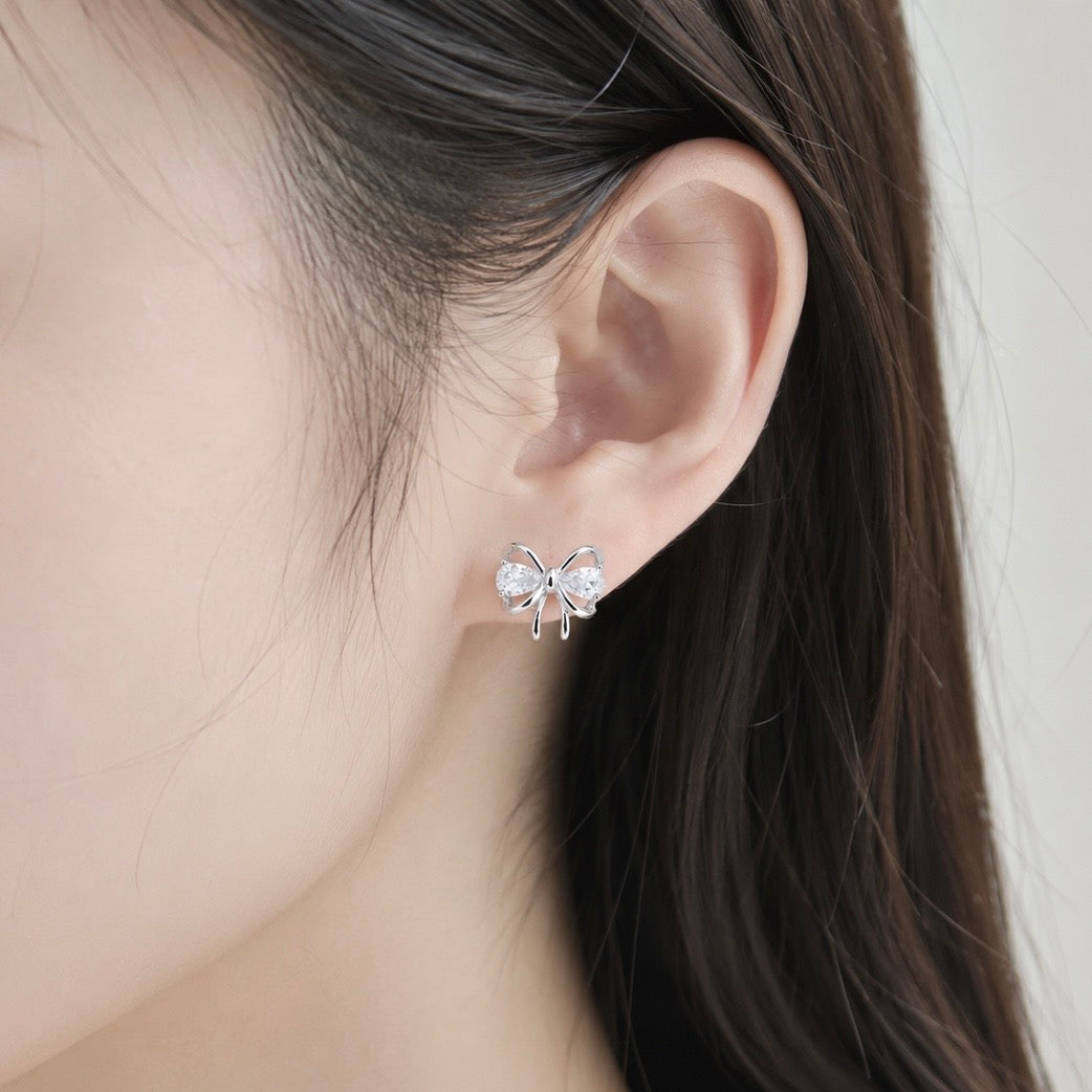 Crystal Bow Surgical Steel Flat Back Stud Earrings