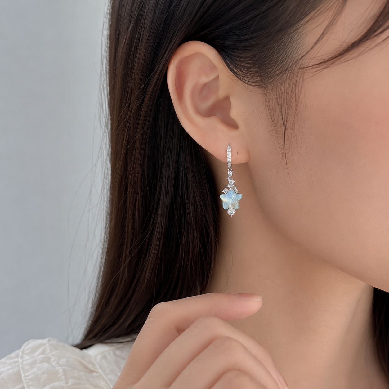 Celestial Opal Star Hoop Earrings