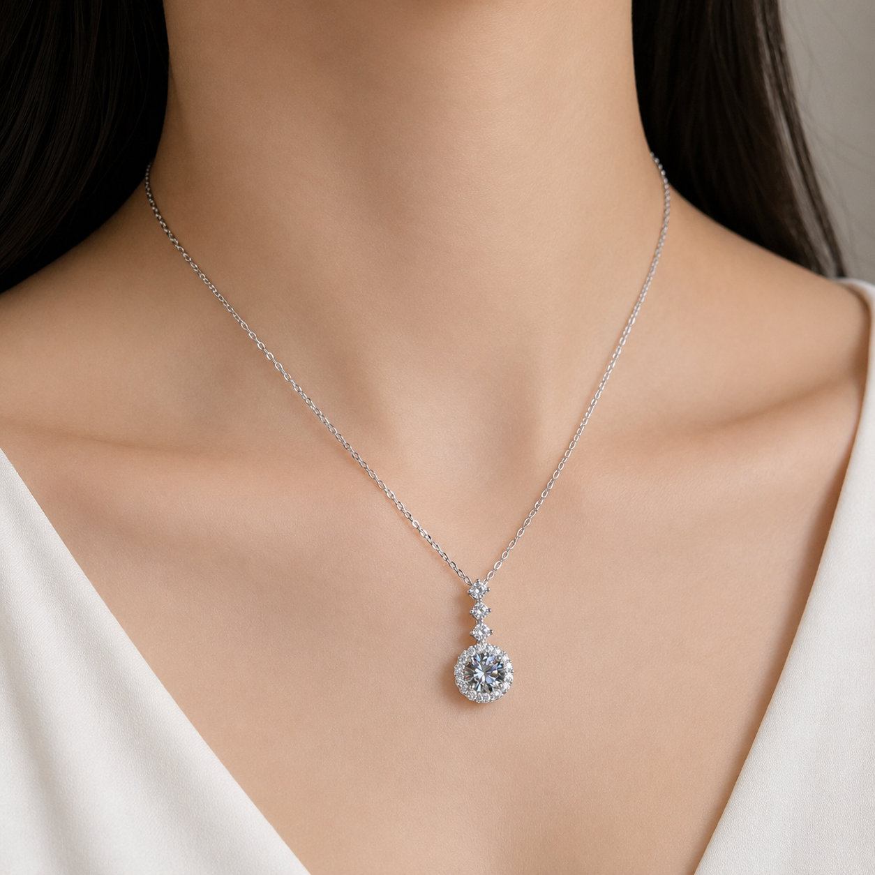 Celestial Drop Icy Lavender Blue Moissanite 925 Silver Necklace