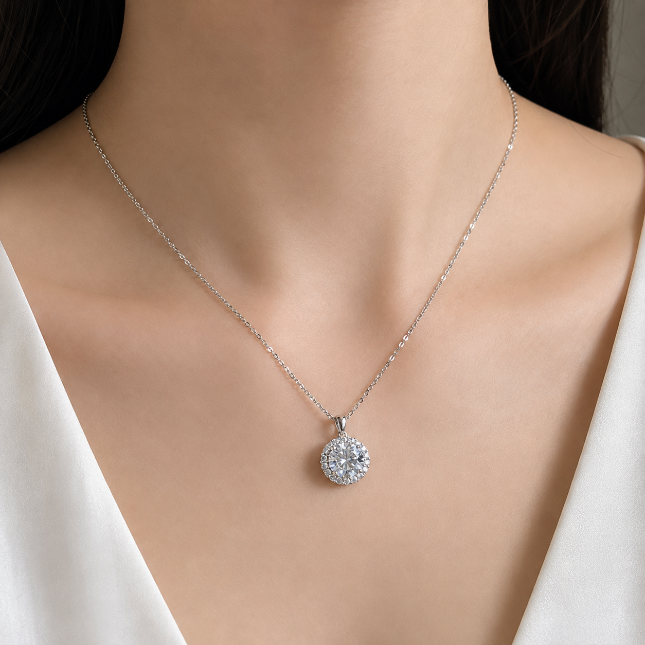 Radiant Halo Moissanite 925 Silver Necklace