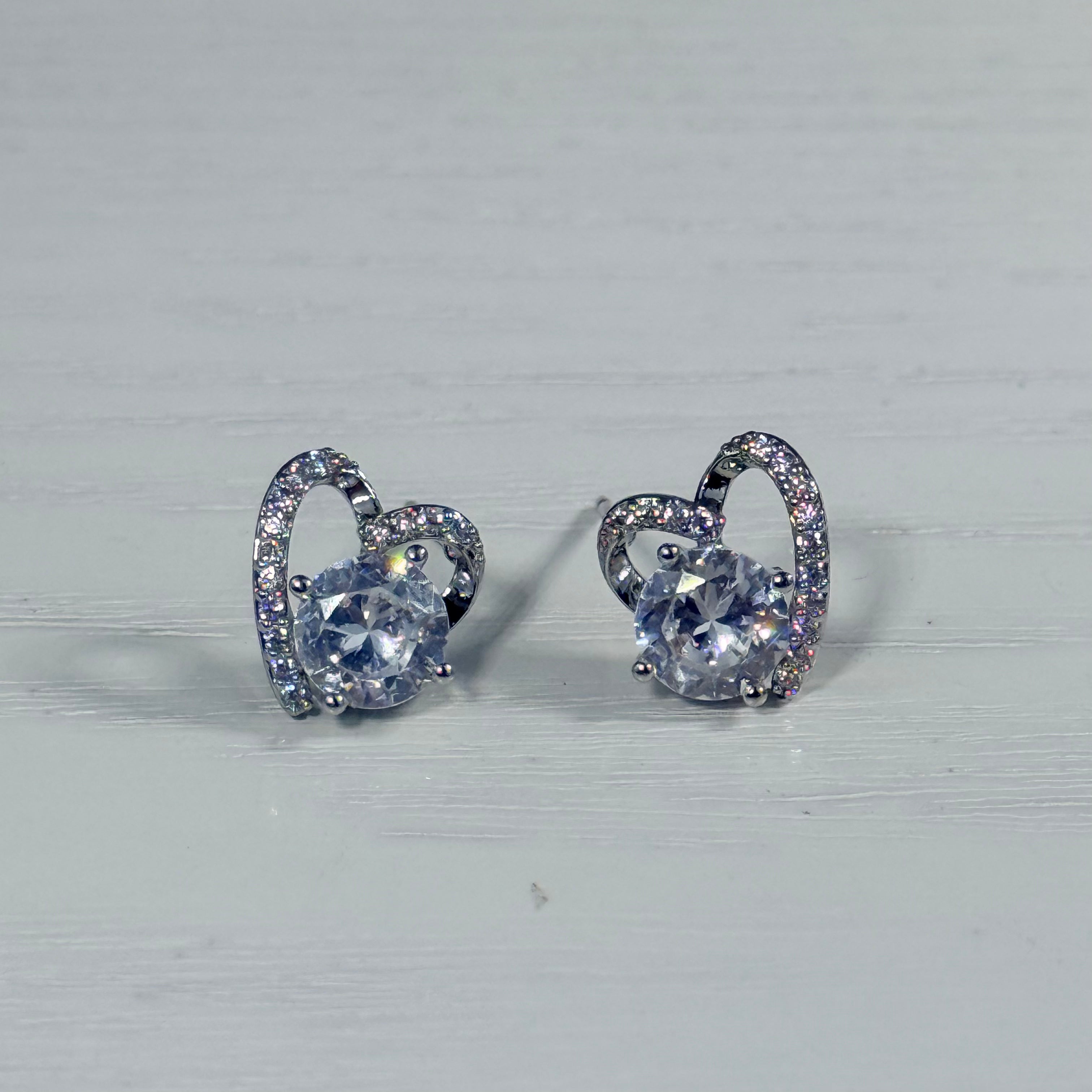 Sparkling Heart Stud Earrings