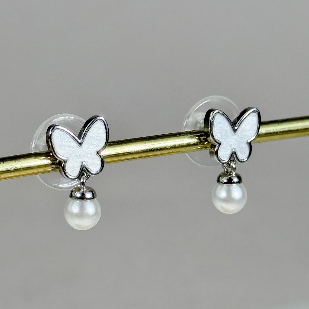 Butterfly Pearl Stud Earrings