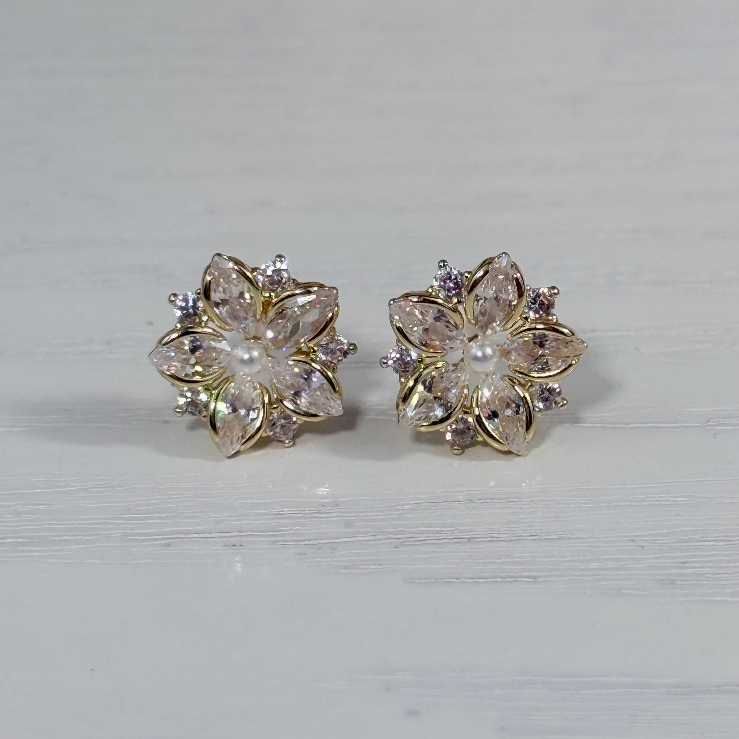 Golden Blossom Pearl Stud Earrings