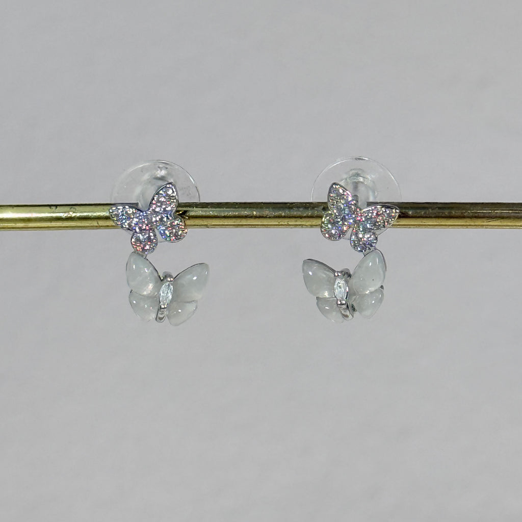 Crystal Cat's Eye Butterfly Drop Stud Earrings