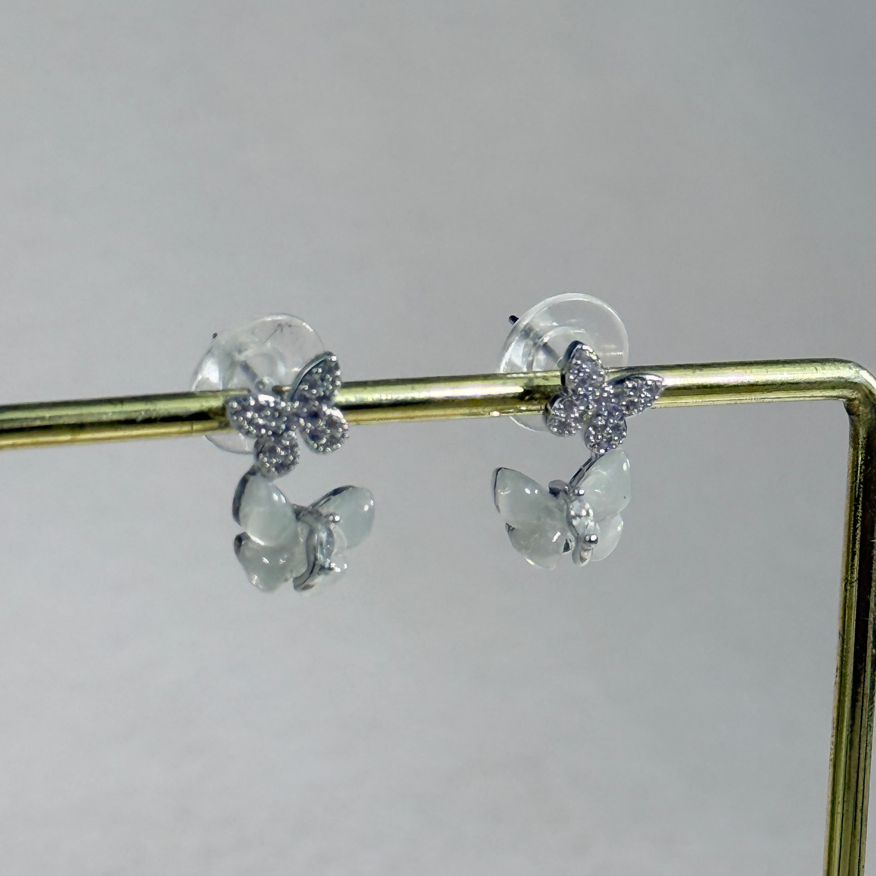 Crystal Cat's Eye Butterfly Drop Stud Earrings