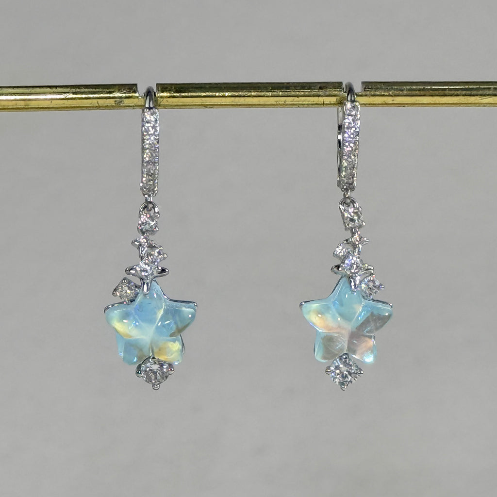 Celestial Opal Star Hoop Earrings