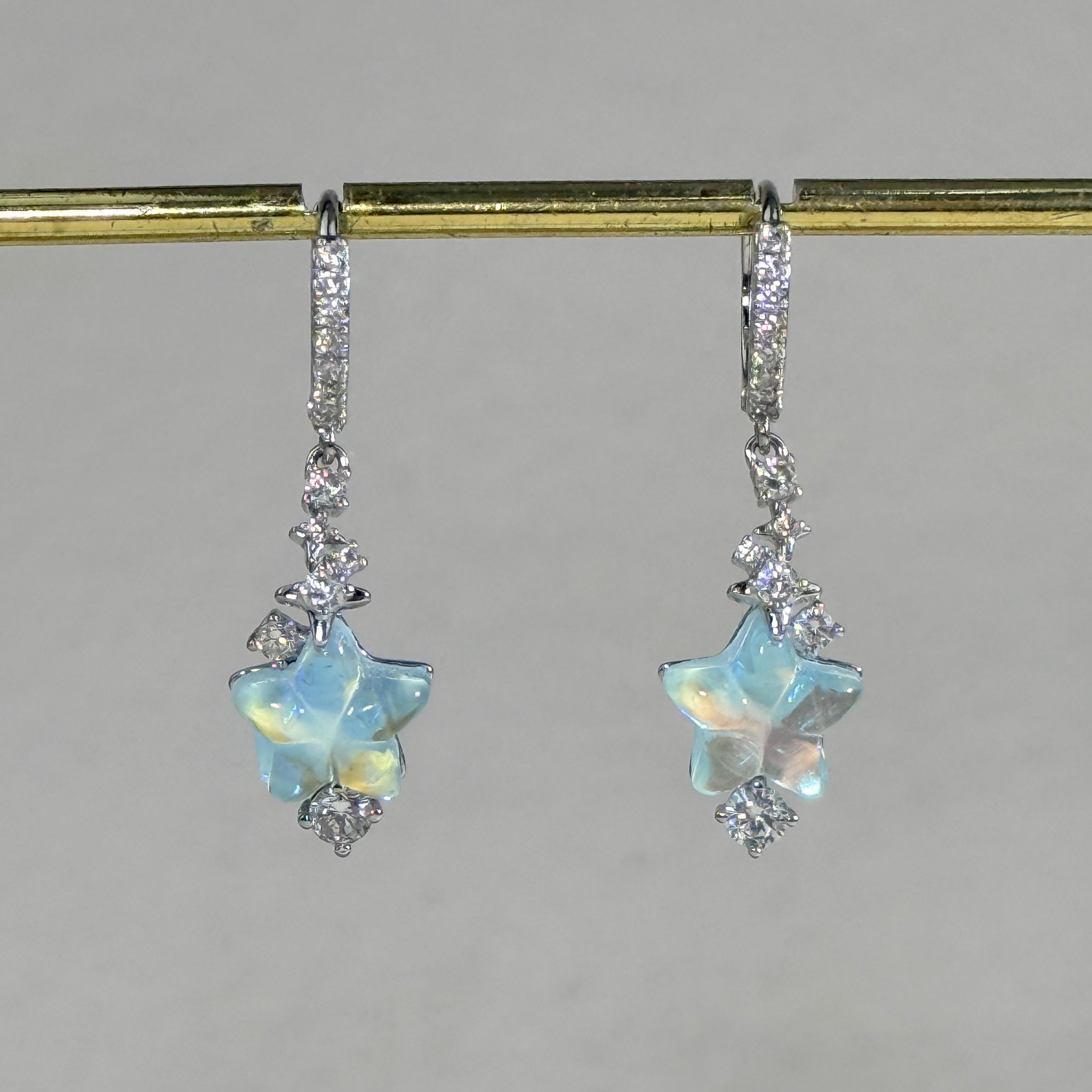 Celestial Opal Star Hoop Earrings