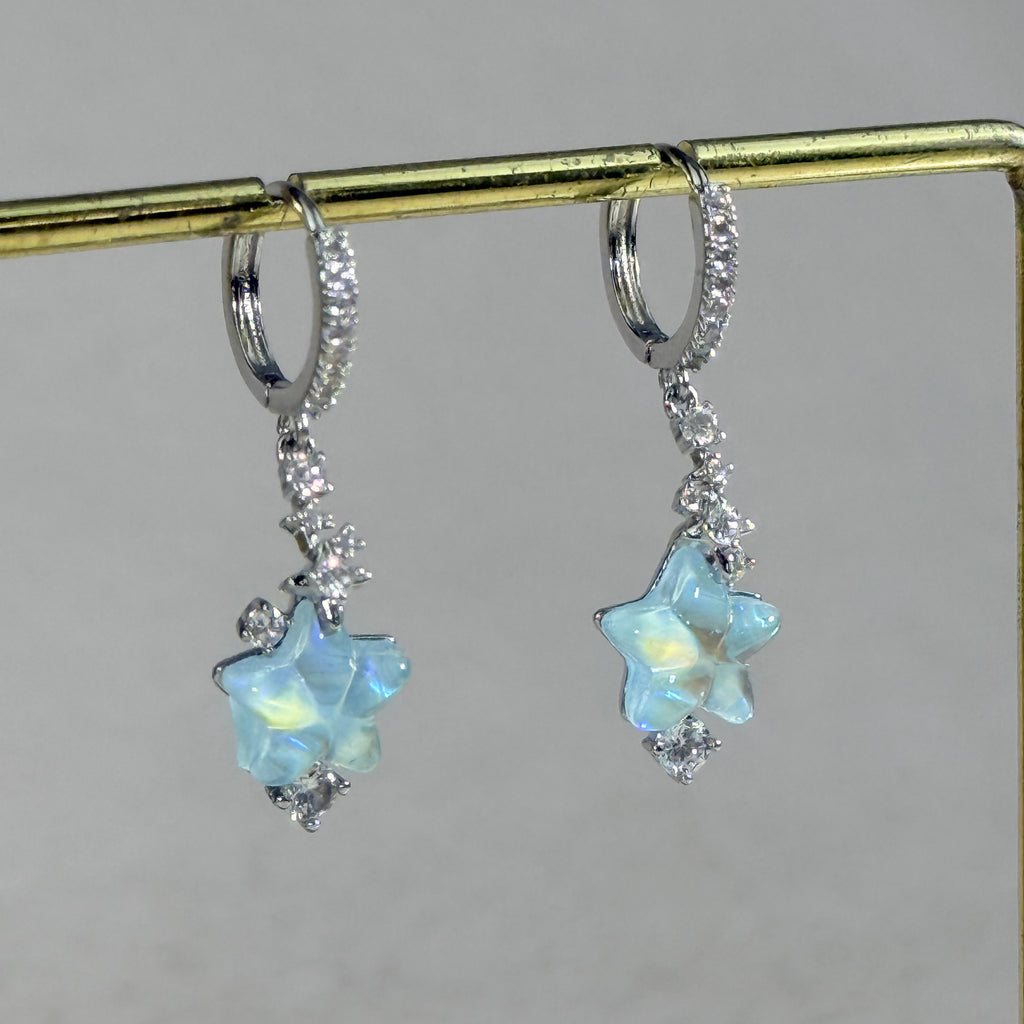 Celestial Opal Star Hoop Earrings