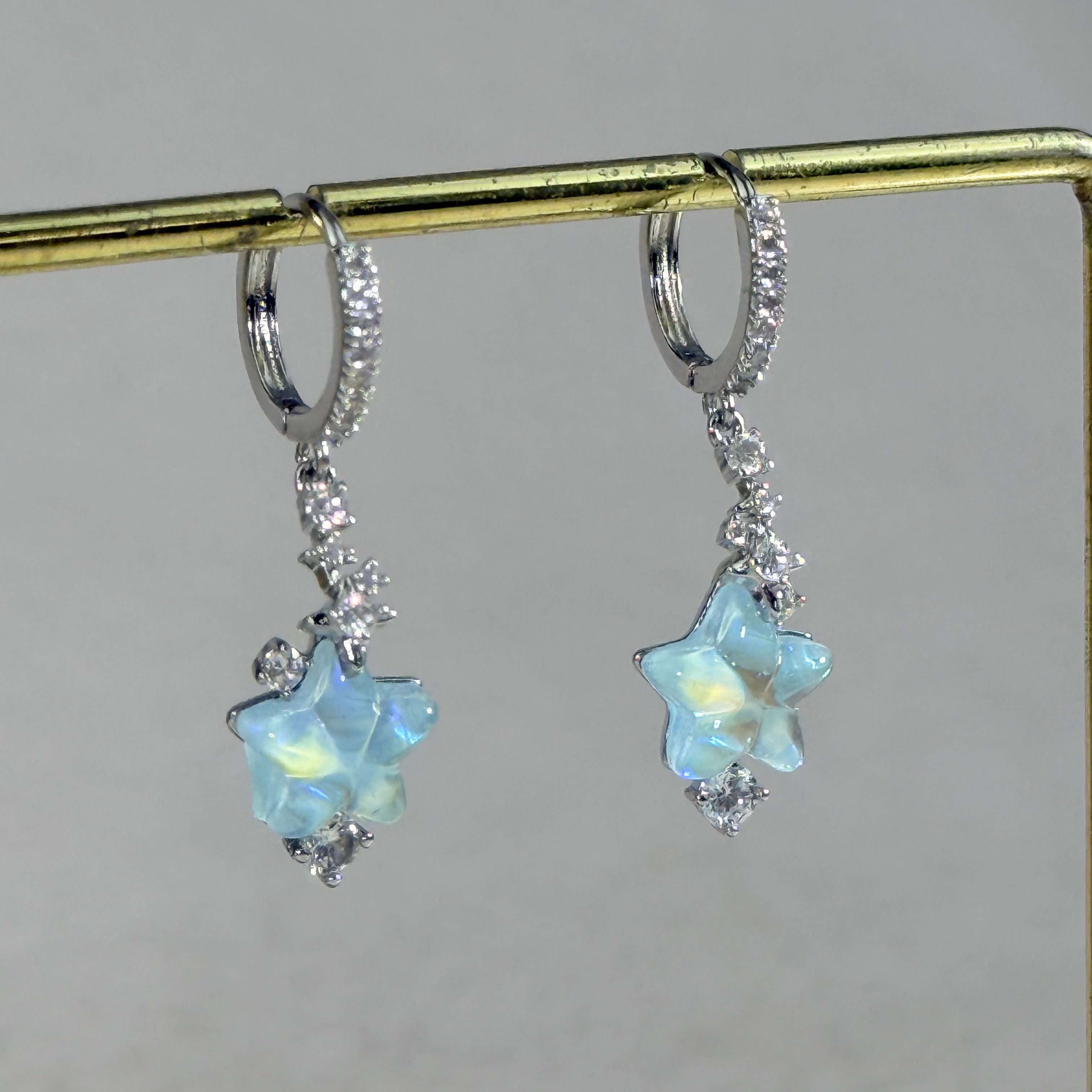 Celestial Opal Star Hoop Earrings