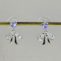 Lavender Heart Bow Drop Stud Earrings