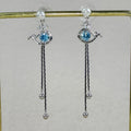 Pearl Blue Crystal Stud Tassel Earrings