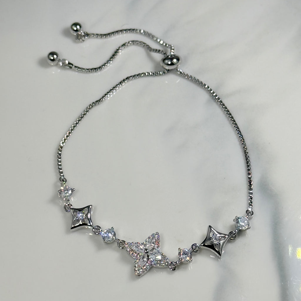 Floral Crystal Bracelet (Silver)