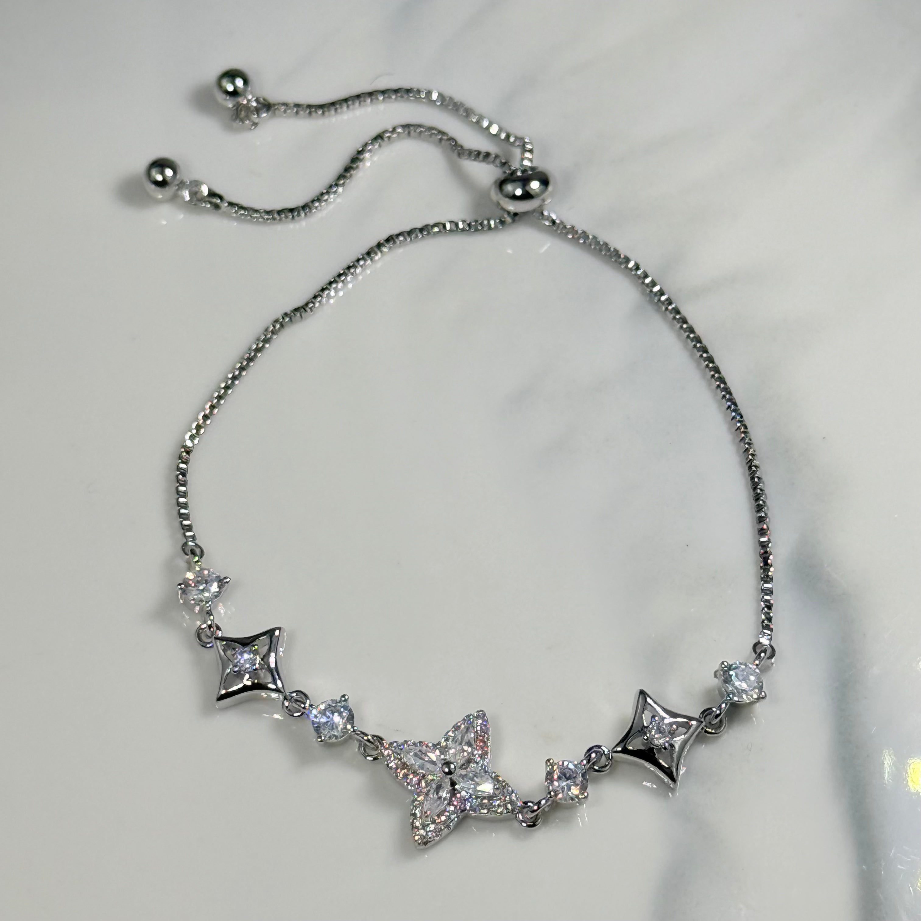 Floral Crystal Bracelet (Silver)