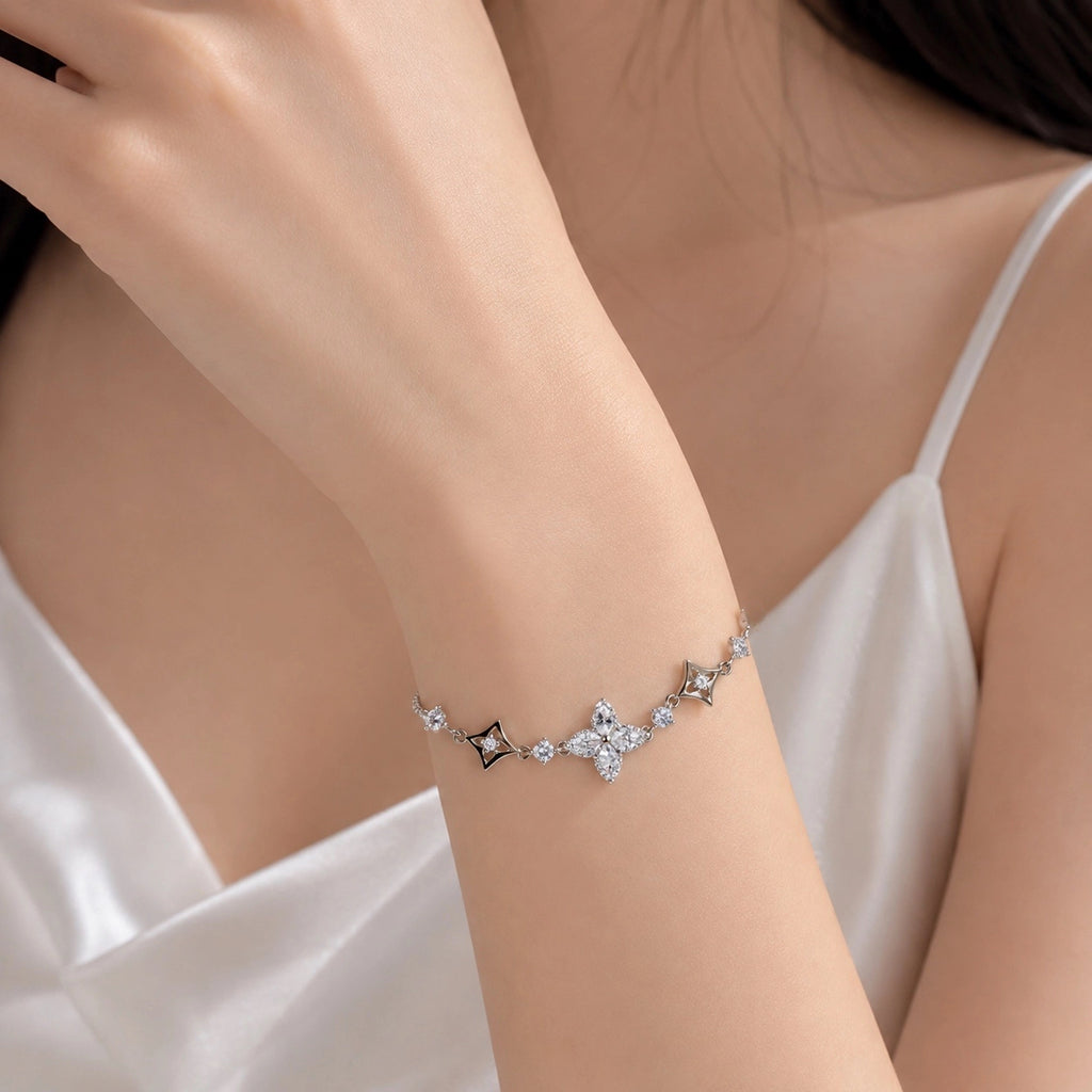Floral Crystal Bracelet (Silver)