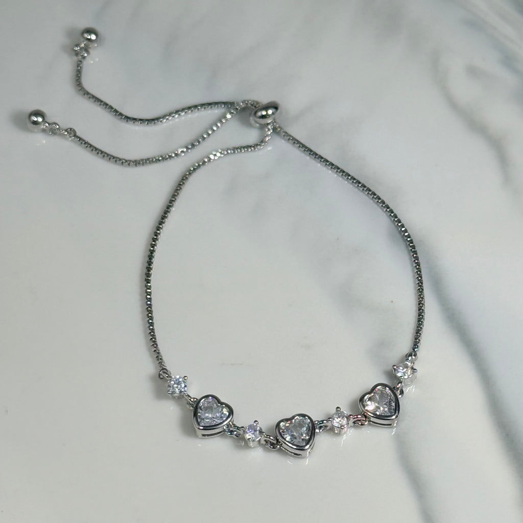 Trio Heart Crystal Bracelet (Silver)
