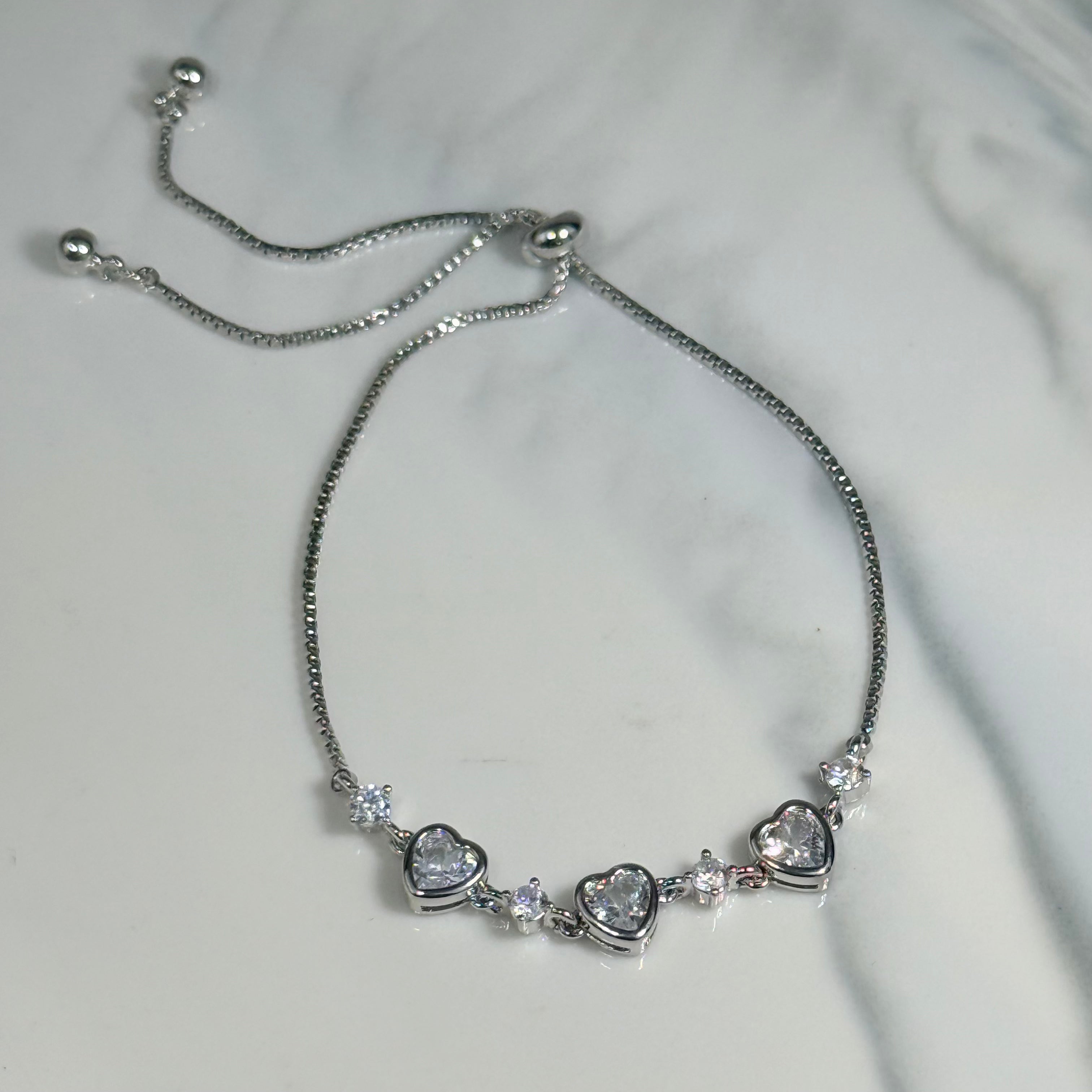 Trio Heart Crystal Bracelet (Silver)