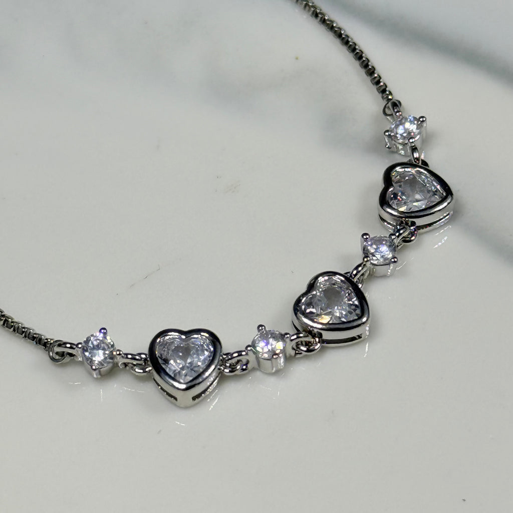 Trio Heart Crystal Bracelet (Silver)
