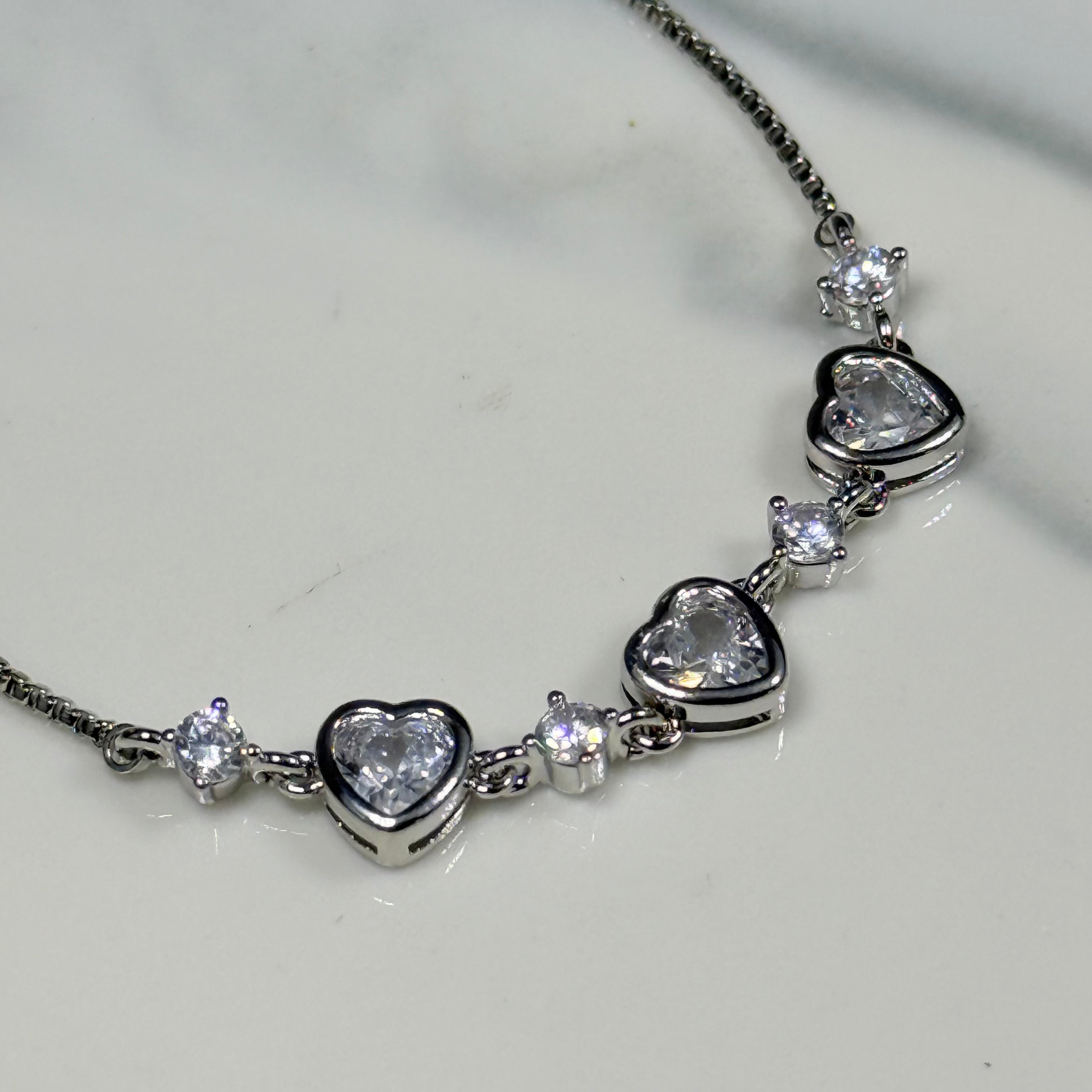 Trio Heart Crystal Bracelet (Silver)
