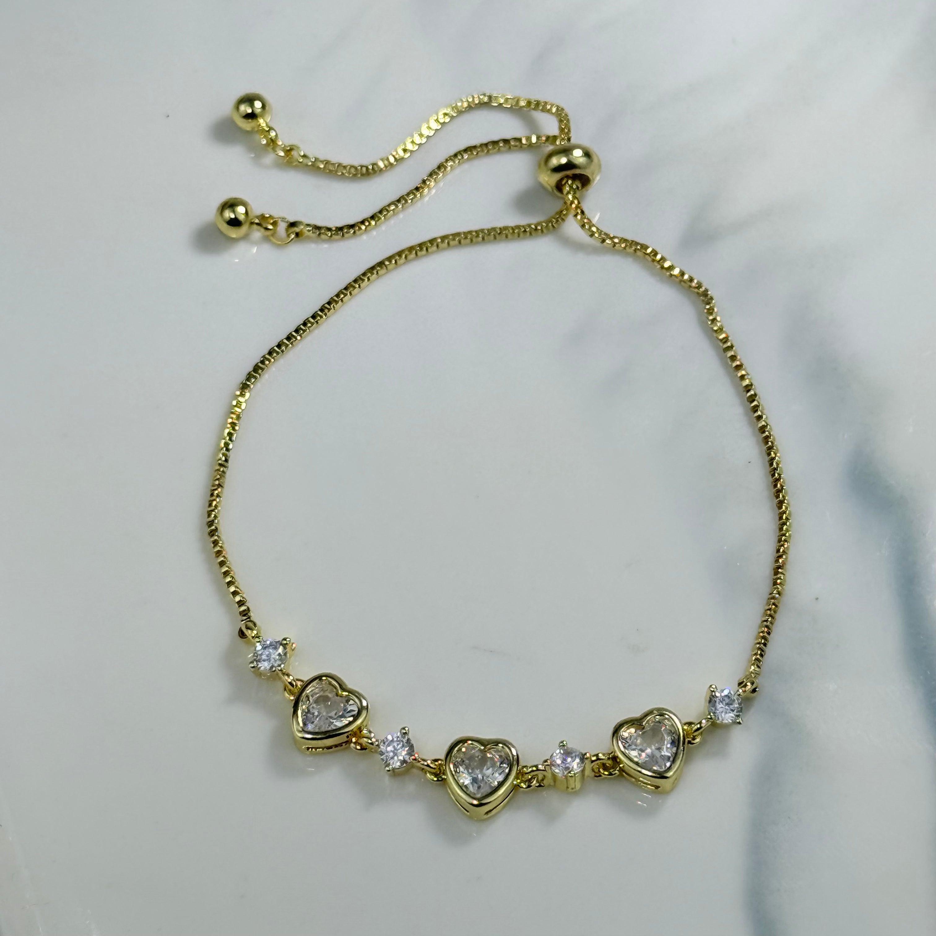 Trio Heart Crystal Bracelet (Gold)