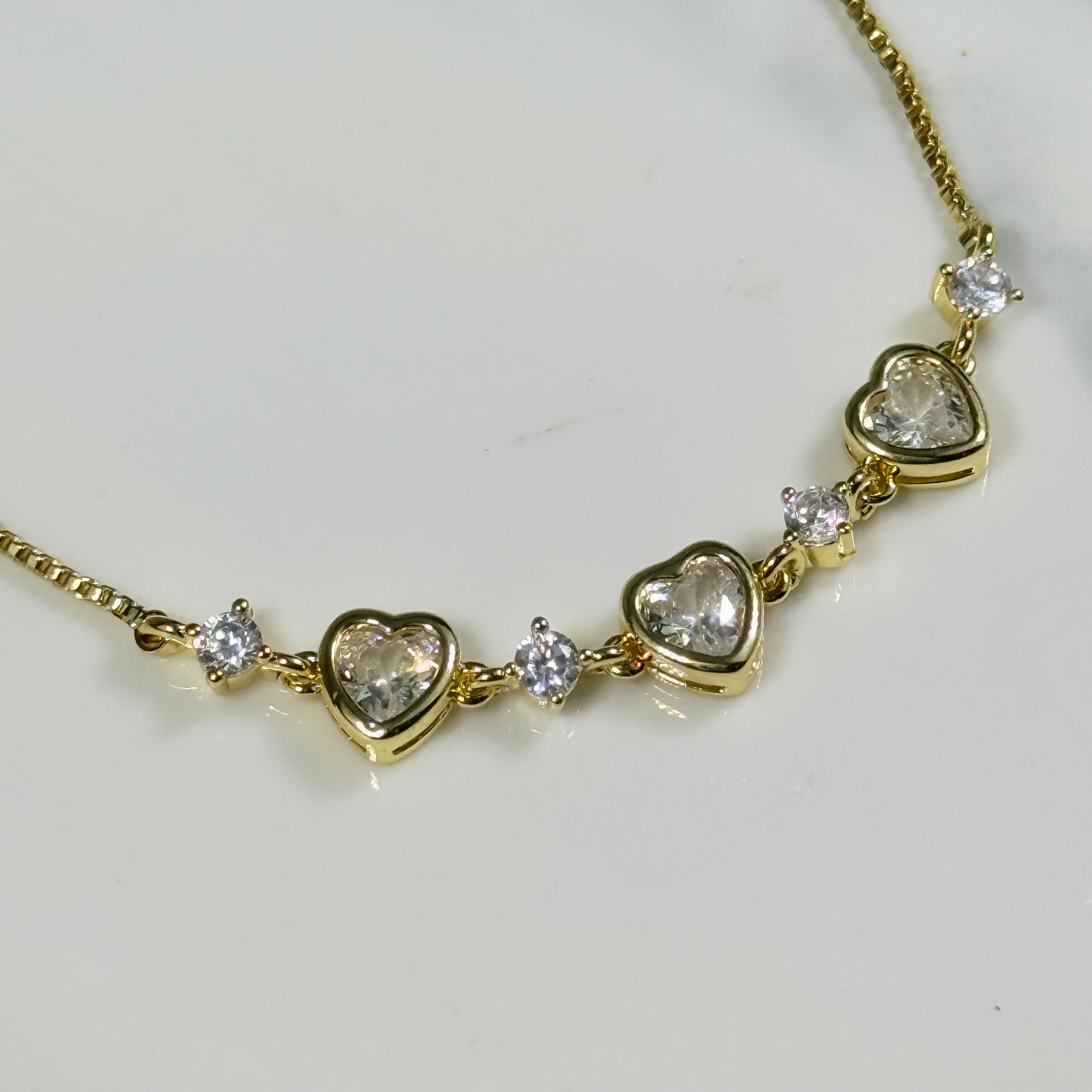 Trio Heart Crystal Bracelet (Gold)