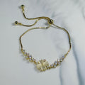 Cat's Eye Clover Crystal Bracelet (Gold)