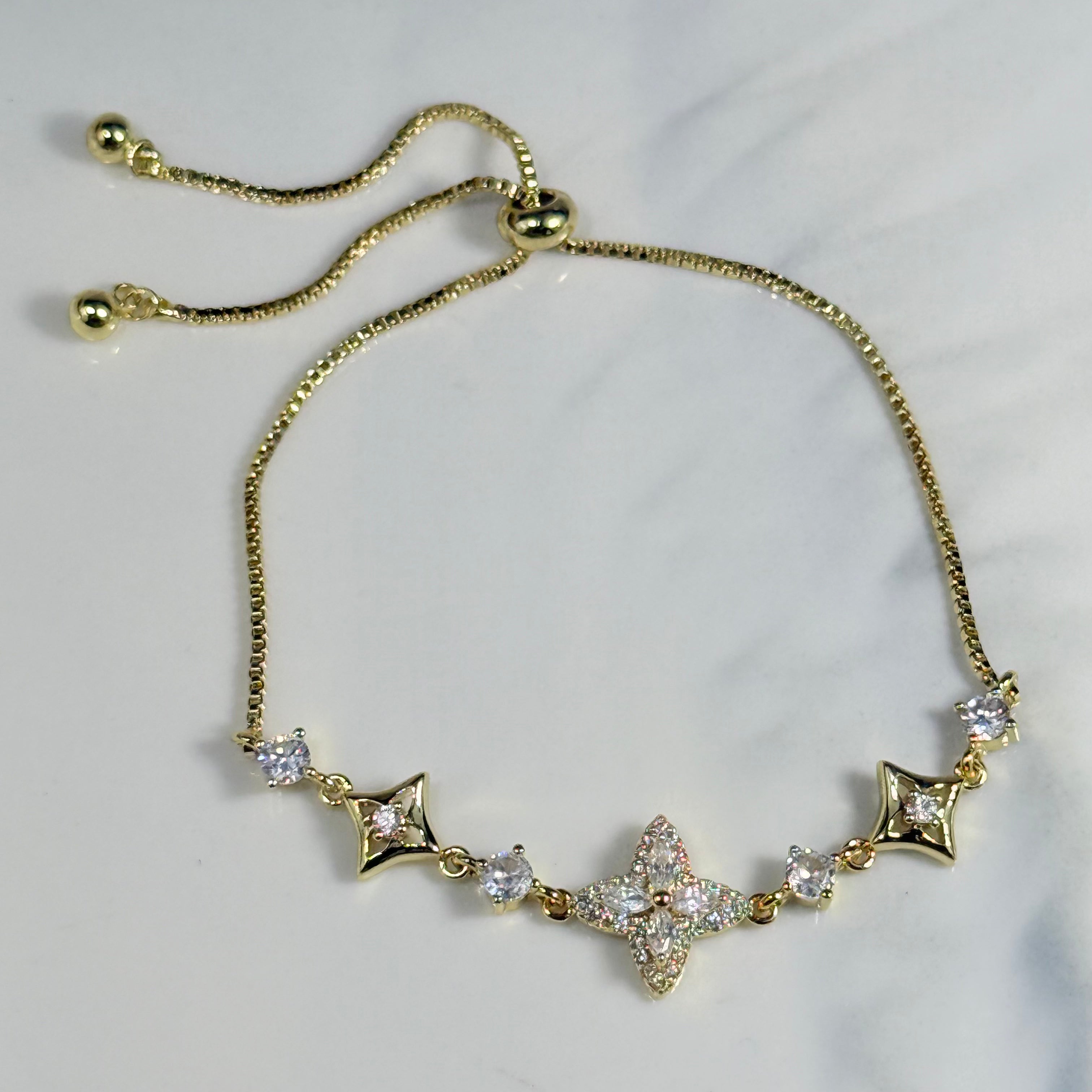 Floral Crystal Bracelet (Gold)