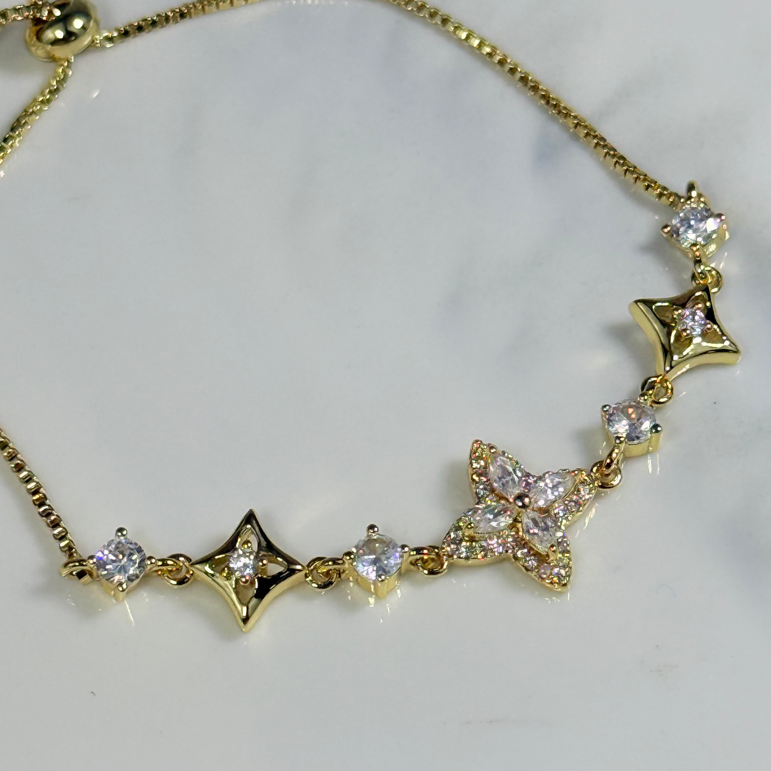Floral Crystal Bracelet (Gold)
