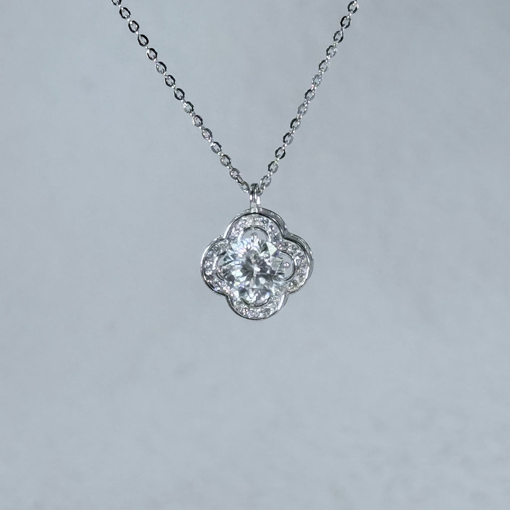 Clover Flower Moissanite 925 Silver Necklace