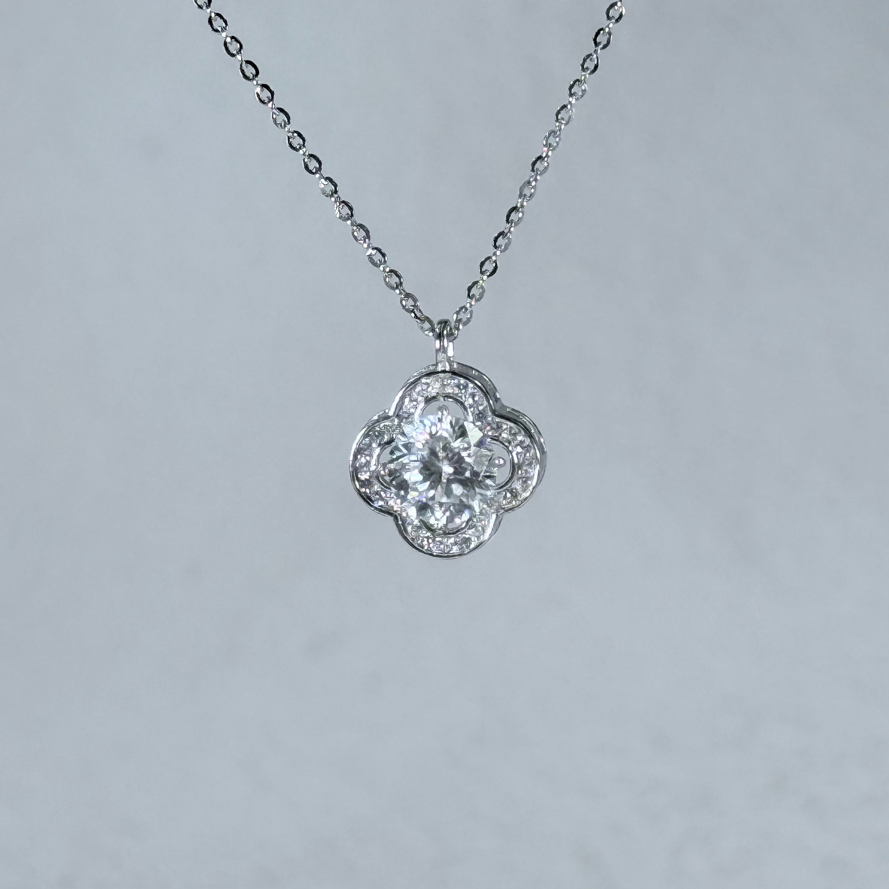 Clover Flower Moissanite 925 Silver Necklace