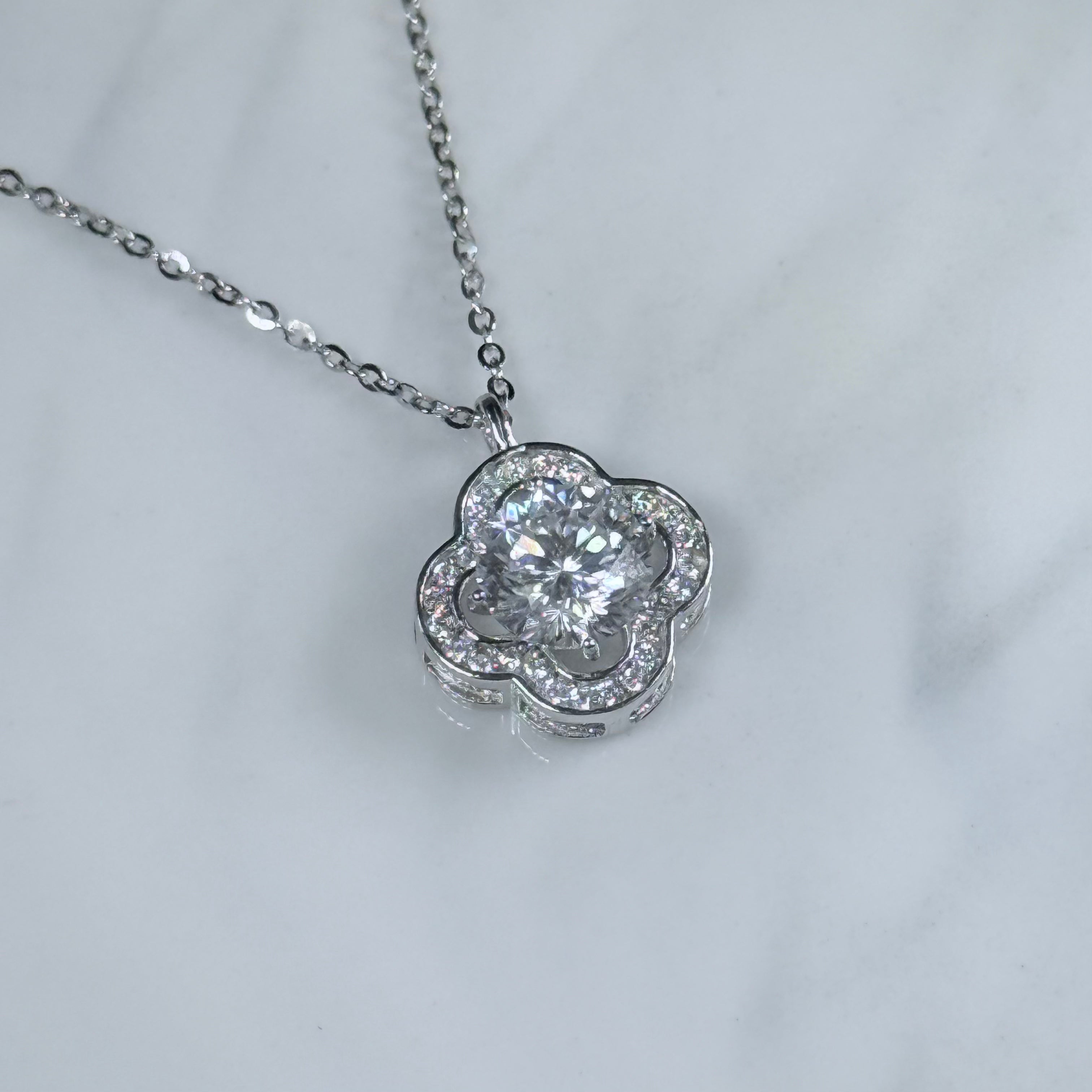 Clover Flower Moissanite 925 Silver Necklace
