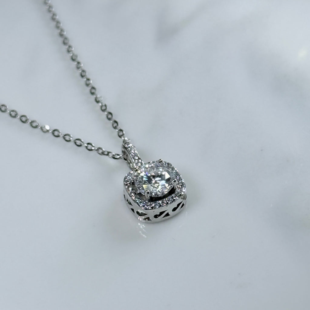 Celeste Halo Moissanite 925 Silver Necklace