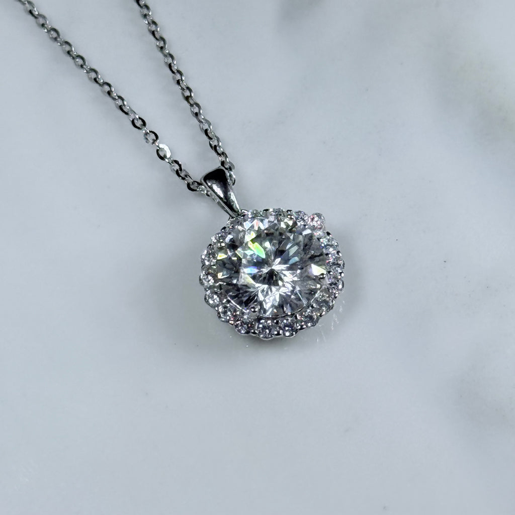 Radiant Halo Moissanite 925 Silver Necklace
