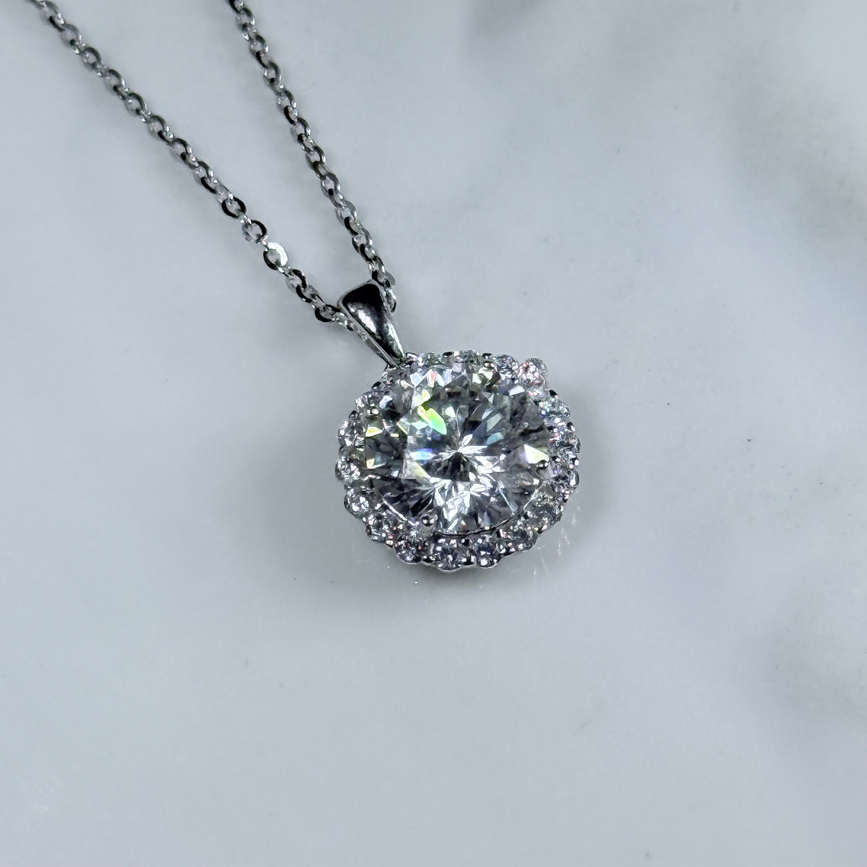 Radiant Halo Moissanite 925 Silver Necklace