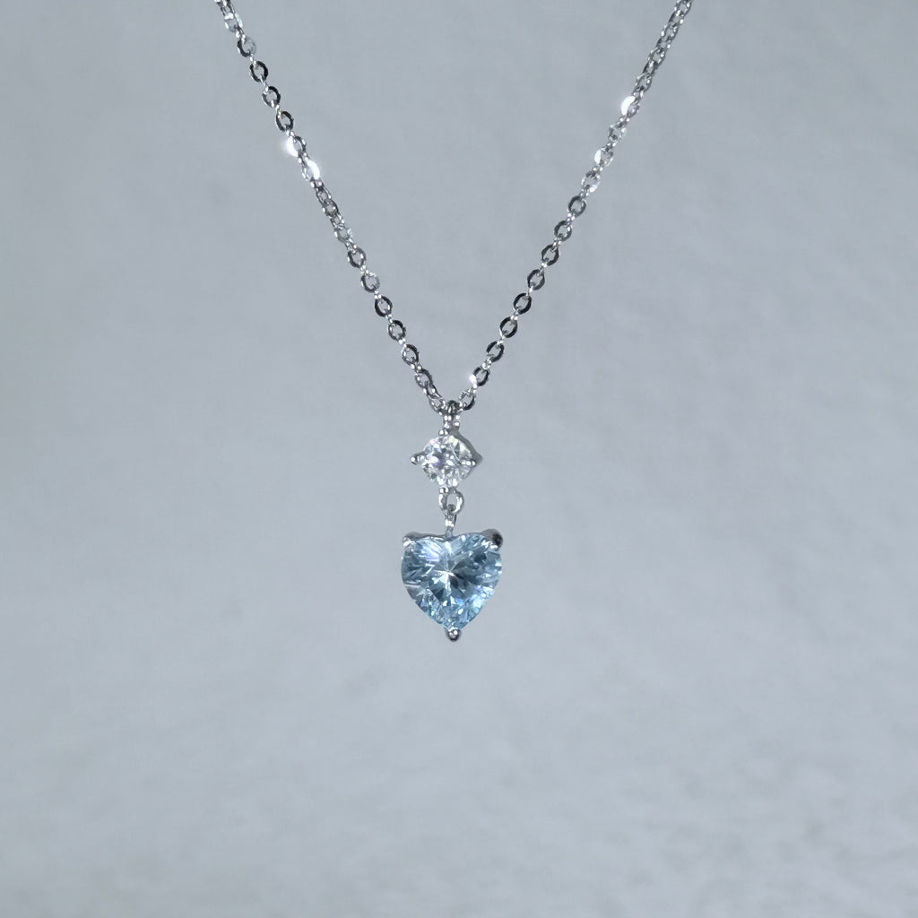 Celeste Blue Heart Moissanite 925 Silver Necklace