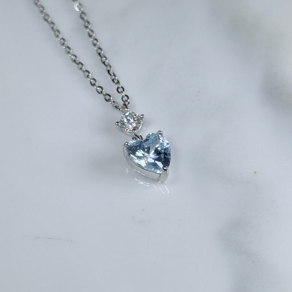 Celeste Blue Heart Moissanite 925 Silver Necklace