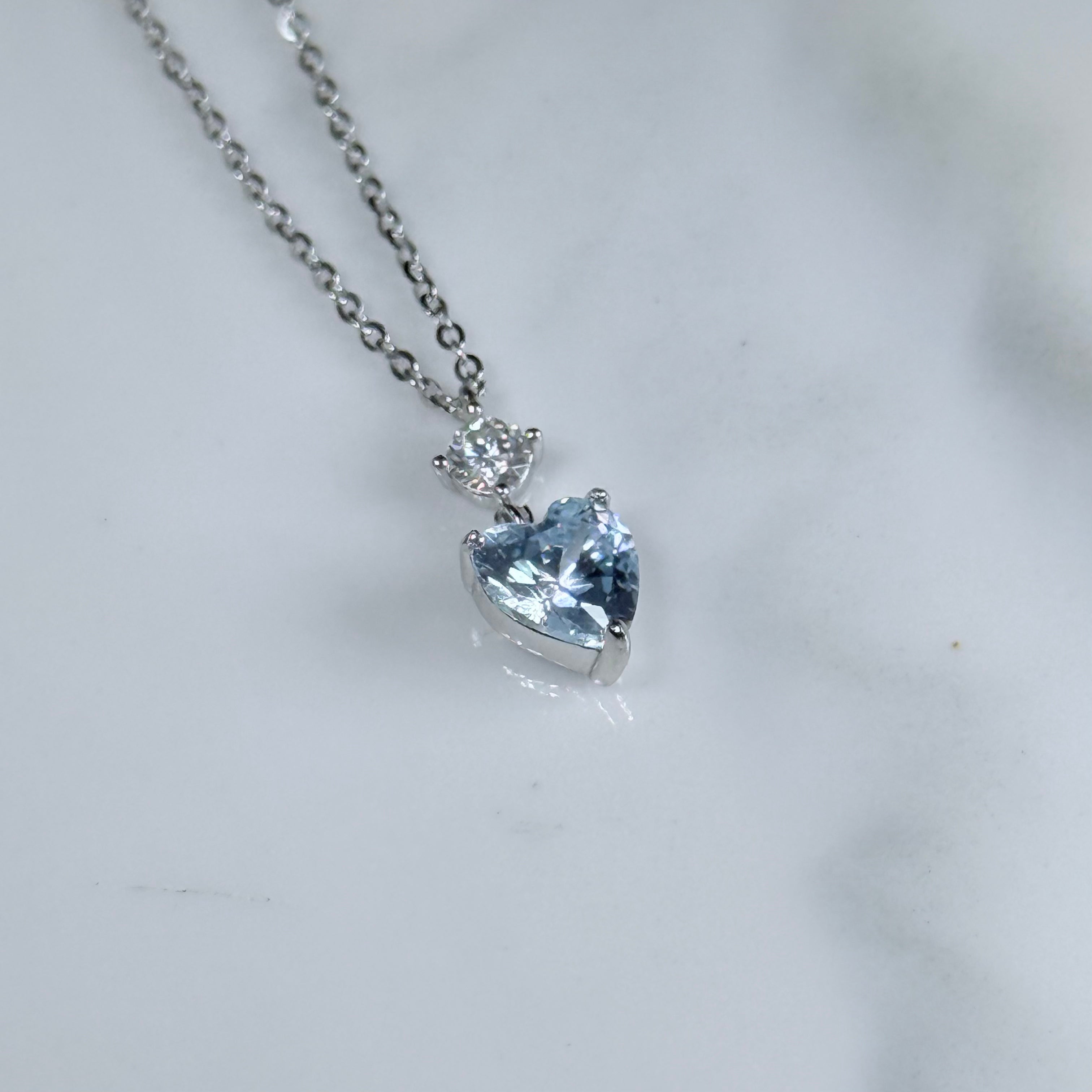 Celeste Blue Heart Moissanite 925 Silver Necklace