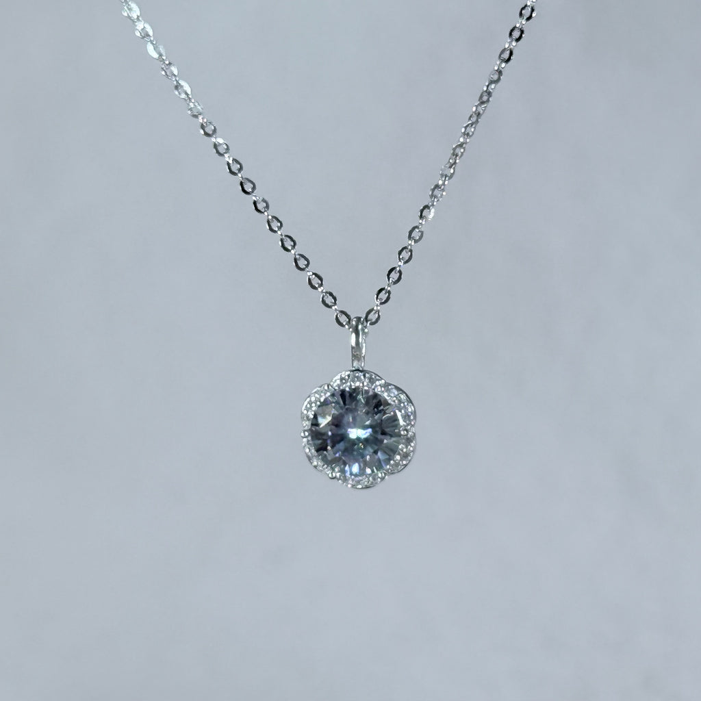 Icy Lavender Blue Luna Halo Moissanite 925 Silver Necklace