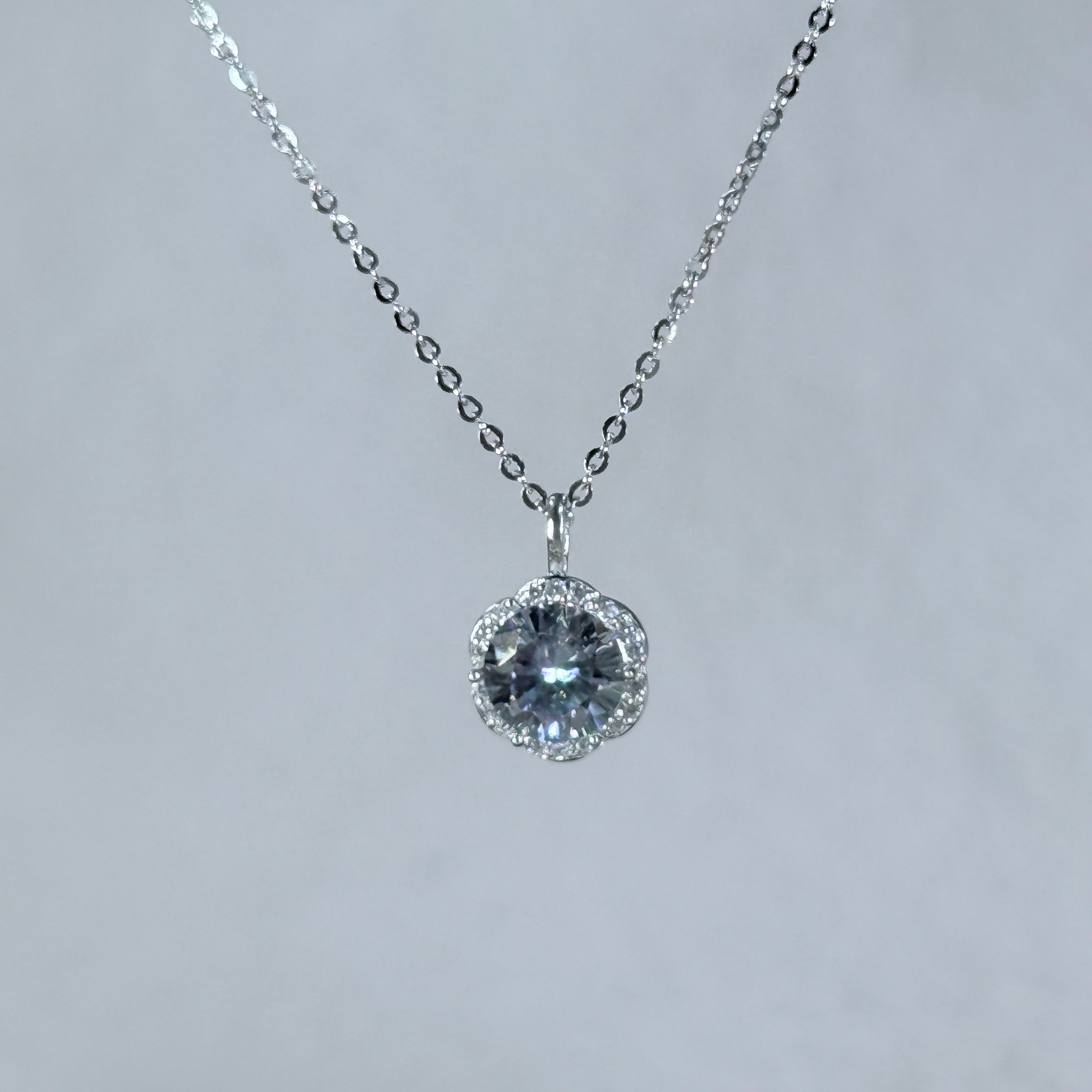 Icy Lavender Blue Luna Halo Moissanite 925 Silver Necklace