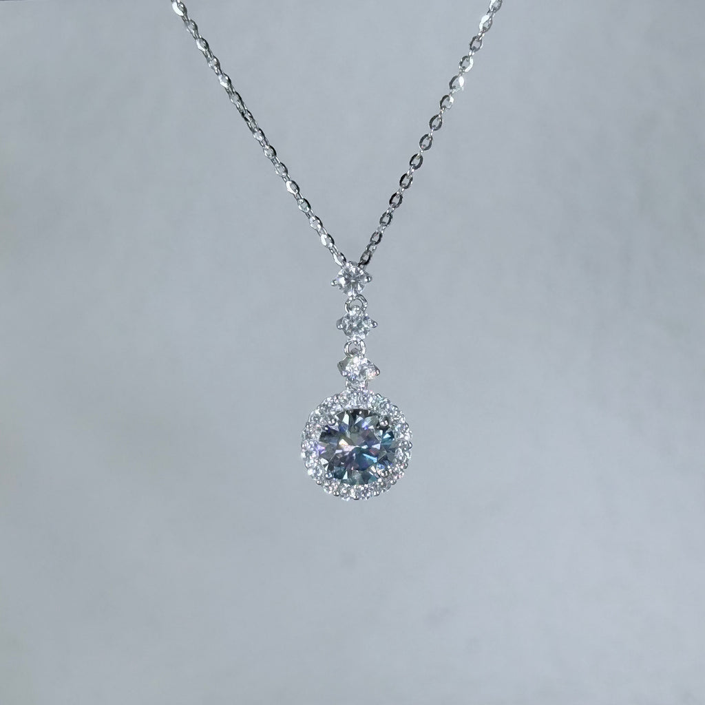 Celestial Drop Icy Lavender Blue Moissanite 925 Silver Necklace